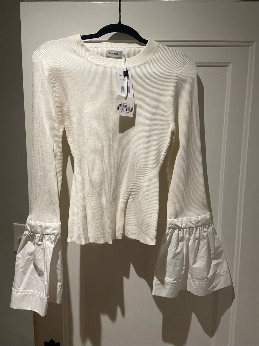 SIMKHAI White Knit Top with Dramatic Bell Cuffs